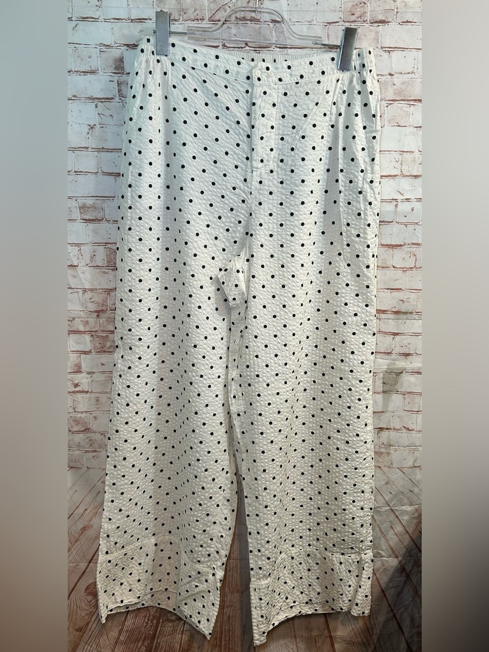 Aerie White Polka Dot Seersucker Wide Leg Lounge Pants Beachy Size Large - Picture 3 of 7